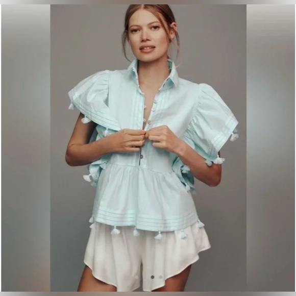 Hope for Flowers by Tracy Reese Pom Pom cotton pleated blouse sz small s - Picture 5 of 9